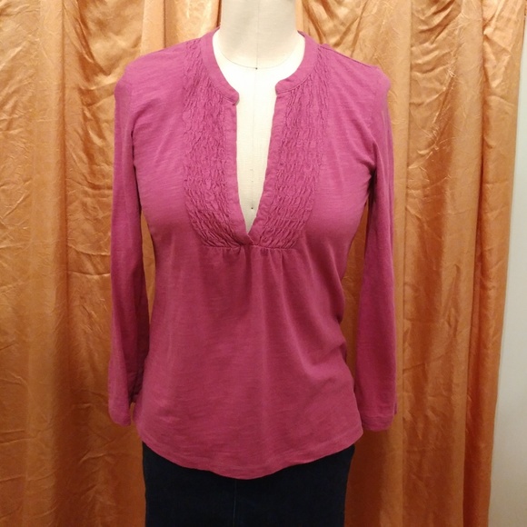 LOFT Deep V-Neck Roll Sleeve T-Shirt XS Petite - Picture 4 of 9